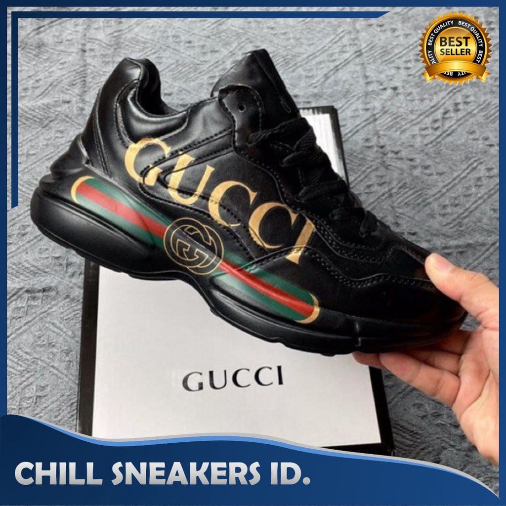 Sepatu G*cci Rhyton Black Logo 40-44 Import Quality Made in Italy