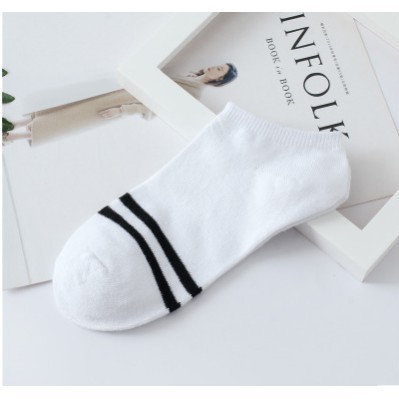 KK013 - KAOS KAKI IMPORT  WANITA MOTIF 2 GARIS SEMATA KAKI-Putih semata kaki