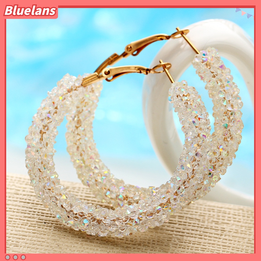 Bluelans Anting Hoop Berlian Imitasi Bentuk Bulat Besar Geometris Untuk Wanita