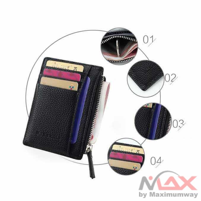 DEXBXULI Dompet Kartu Bahan Kulit ID Card Holder Slim Design - 208 Warna Hitam