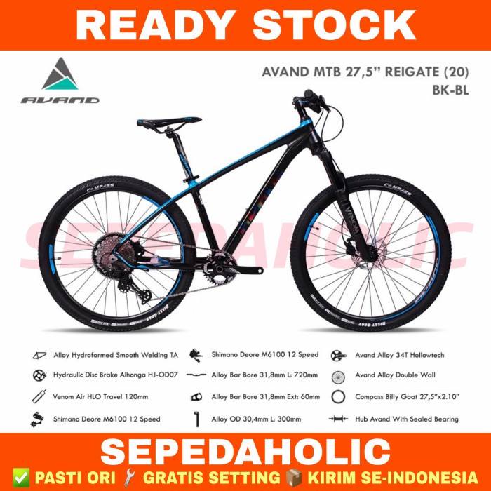 Sepeda Gunung 27.5 Inch AVAND REIGATE Alloy 12 Speed Hidrolik - BK BL