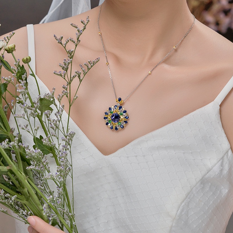 Kalung Rantai Dengan Liontin Batu Tanzanite Alami Bentuk Menara Eiffel Untuk Wanita