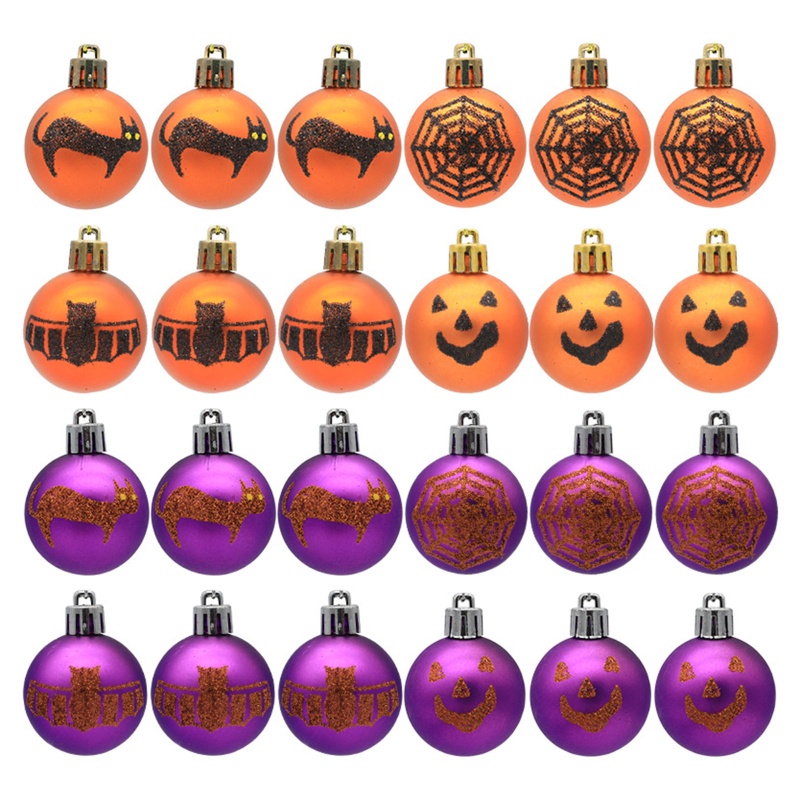 12 Pcs Ornamen Bola Gantung Motif Sarang Laba-Laba Kelelawar Tahan Pecah Untuk Dekorasi Halloween