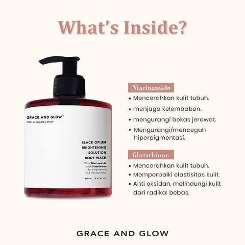 BPOM Grace and Glow Black Opium Brightening - English Pear &amp; Freesia Anti Acne Body Wash - Body Scrub - Miss Moisture - Peony Blush Soft &amp; Glow solution Body Wash