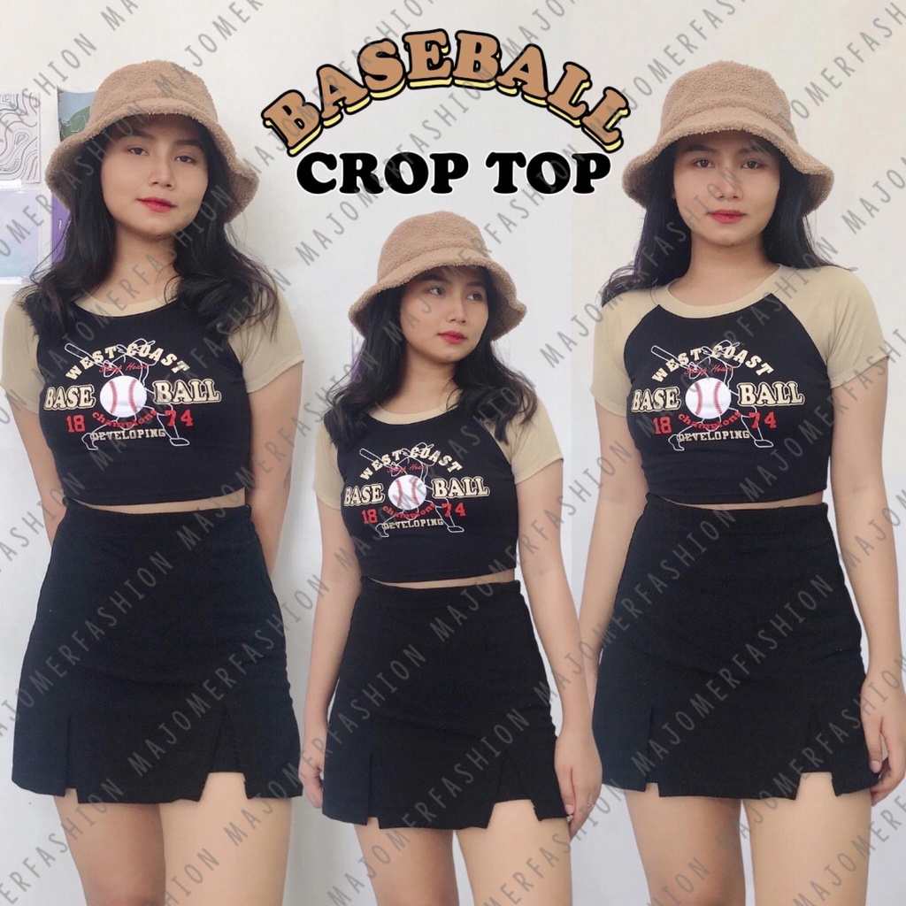 MAJOMER ® | BASEBALL CROP TOP - KAOS RIB CROP WANITA