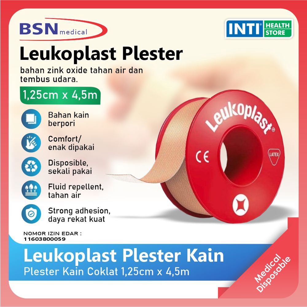 BSN | Leukoplast Plester Kain 1,25 cm x 4,5 m | Plester Kain Coklat