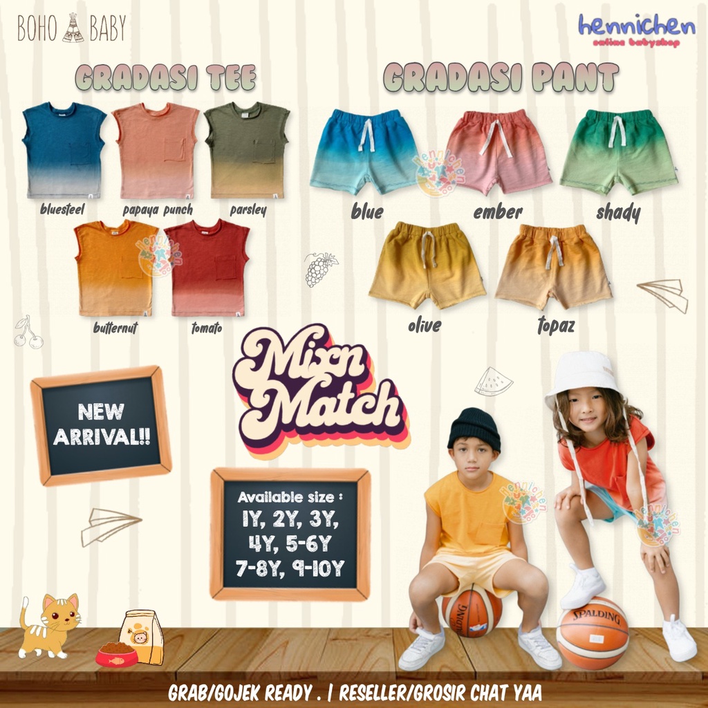 BOHOPANNA GRADASI TEE GRADASI PANTS BAJU ANAK CELANA PENDEK ANAK MIX N MATCH UNISEX 1 - 10 TAHUN PART 2