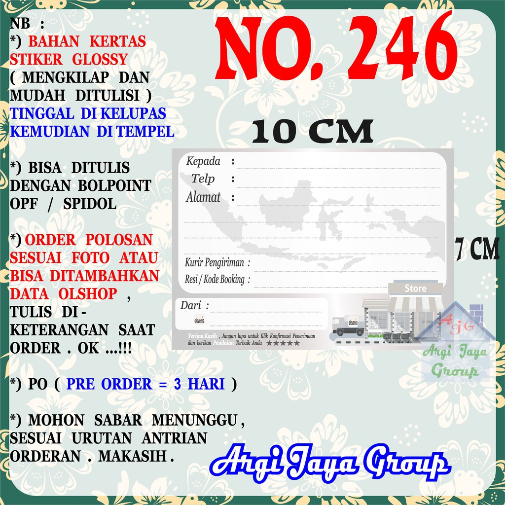 

Stiker Pengiriman - Sticker Alamat Olshop Murah Nomer 246 - 10x7 cm - Glossy