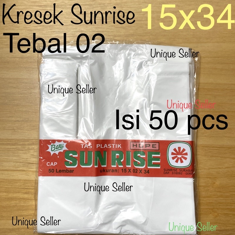 Kresek Sunrise 15x34 Tebal 02 isi 50 pcs / Kresek Uk 15 Putih Hitam Tebal / Kresek Sunrise 15x34x02 / Kantong Plastik Sunrise 15x34 x 02 / Kresek HD Sunrise 15 x 34 / Kresek Putih Hitam uk 15x34 / Kantong Plastik 15 Tebal 02 / Kantong Kresek Sunrise Uk 15