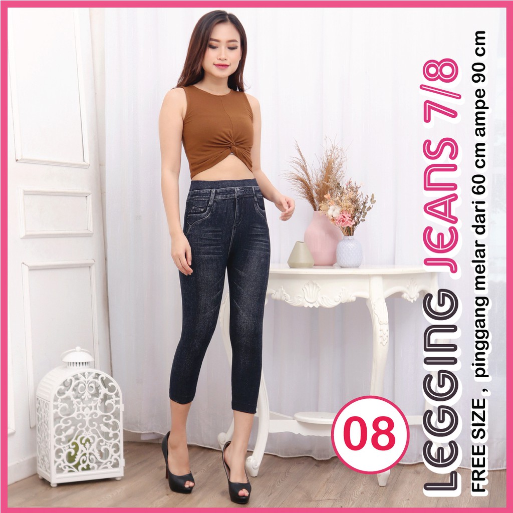 Koleksi Legging Jeans Pendek / Legging Jeans wanita / Legging pendek jumbo wanita