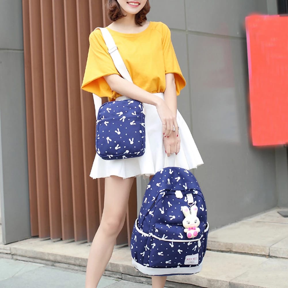 Twenty Bag - Tas Ransel Sekolah Anak Wanita Dan Pria Untuk Anak PAUD TK SD SMP REMAJA Terbaru 2021 Kekinian Motif Carakter RABBIT 4IN1 Korean Sytle Multifungsi Bahan Canvas