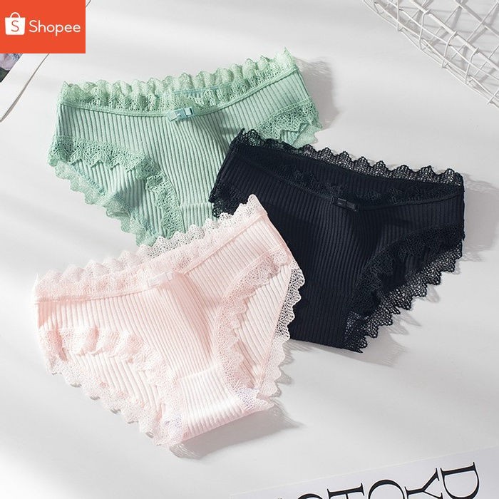 Celana dalam wanita Brief Bahan Katun Breathable dengan Renda TERLARIS