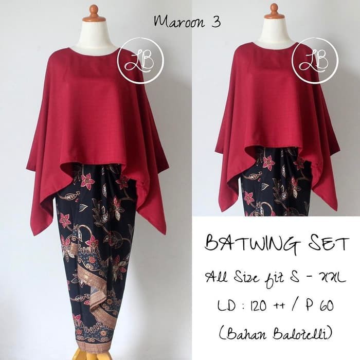 Setelan Kebaya Batwing / Kebaya Kalong JUMBO Warna Navy Dan Pilihan Warna Lain