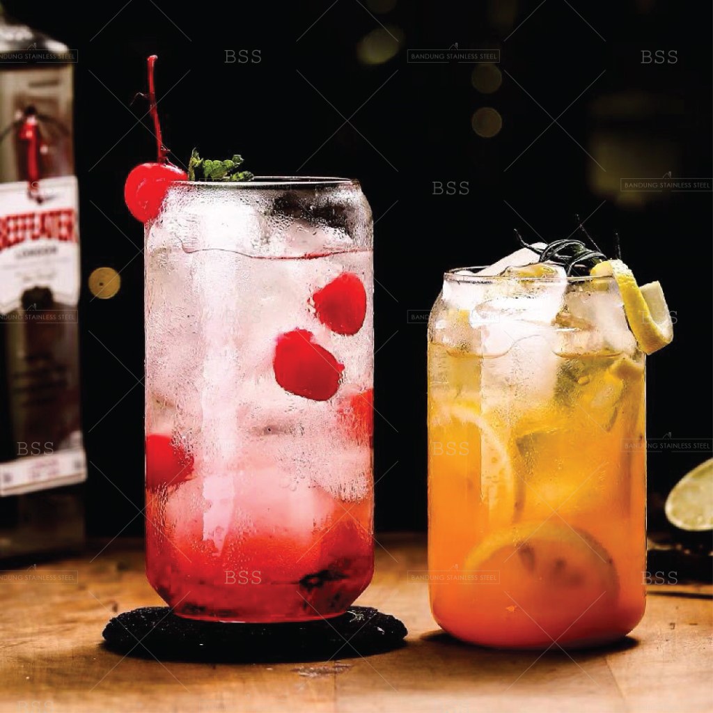 Gelas Kaca Aesthetic Borosilicate Can Beer Mojito Juice Jus Glass Air Minum Cantik Unik Simple Polos