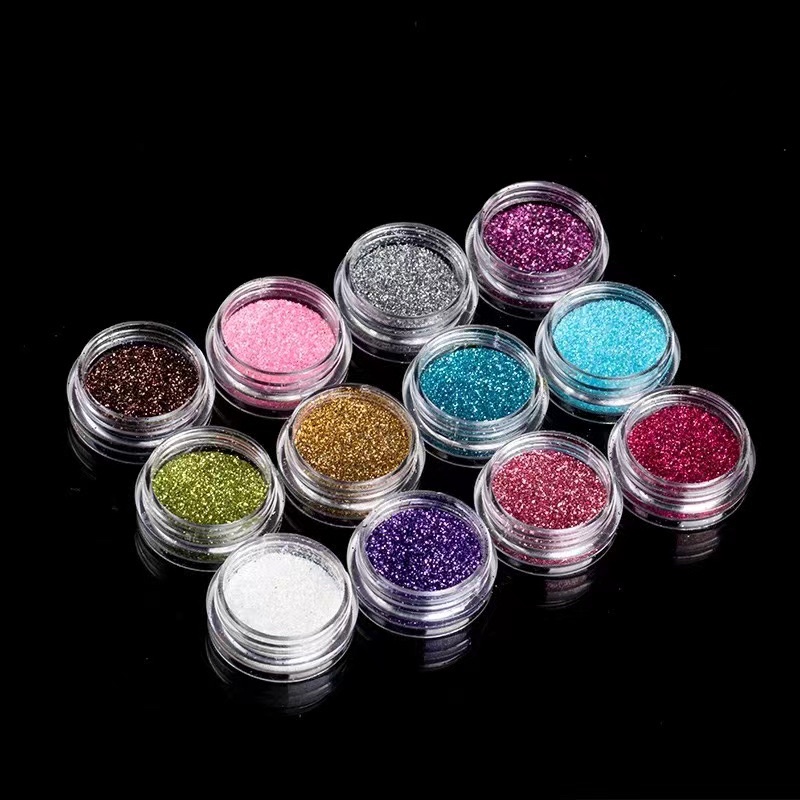 12 WARNA GLITER POT 1 SET GLITTER HIASAN KUKU NAIL ART SLIME GLITER HENNA