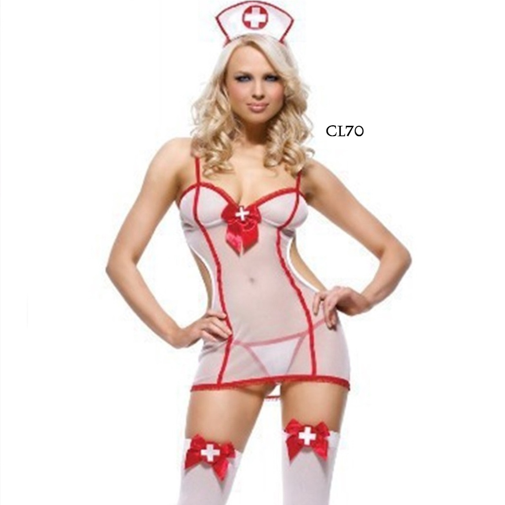 [PRODUK TERBATAS] SEXY LINGERIE COSPLAY COSTUME NURSE TRANSPARAN PREMIUM CL70