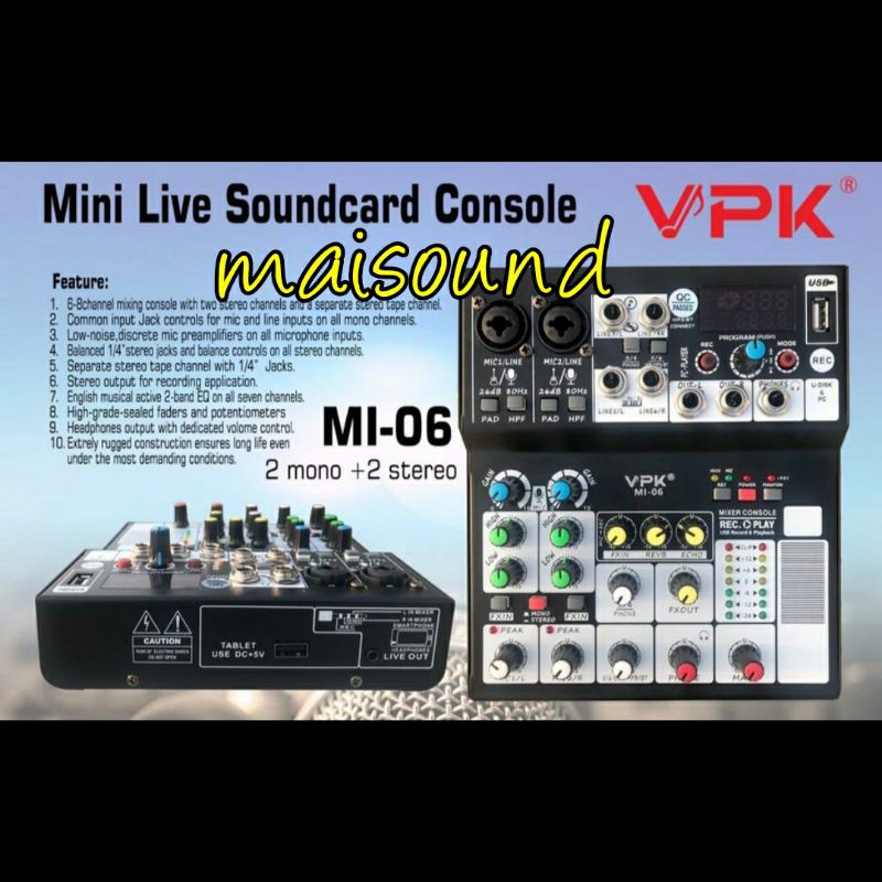 MIXER AUDIO VPK MI 06 SOUNDCARD VPK MI06 ORIGINAL LIVE CONSOLE ORI