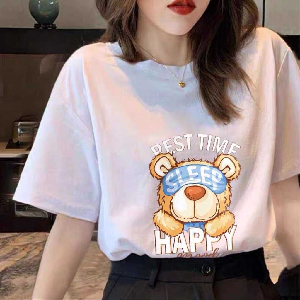 THISTLE - Oversize Tee Tshirt Wanita Model Longgar Motif Sleepy Bear