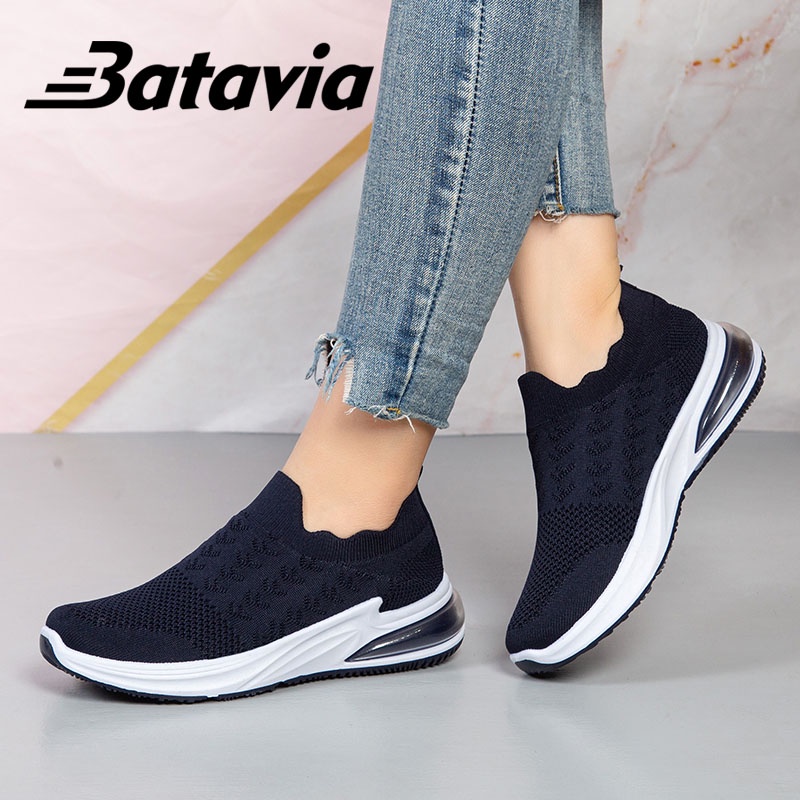 Batavia Sepatu slipon rajut dewasa santai perempuan empuk anti-aus anti-licin terbaru  Q4 Q9 Q8-Q8 BLACK