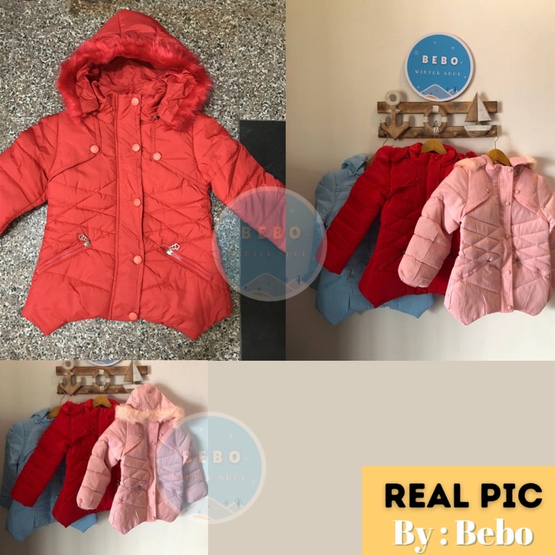 Jaket tebal bulu musim dingin anak winter fur jacket coat kids dengan hoodie