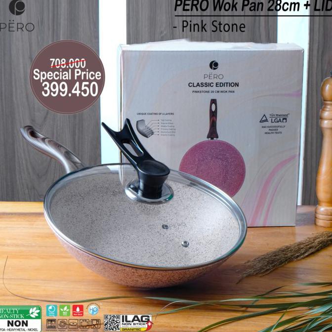 PERO WOK PAN 28CM + LID - PINKSTONE