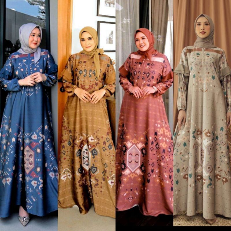 Gamis Maxmara TR Kombinasi Ceruty Polos M/L/XL/XXL Dress Kondangan Terbaru