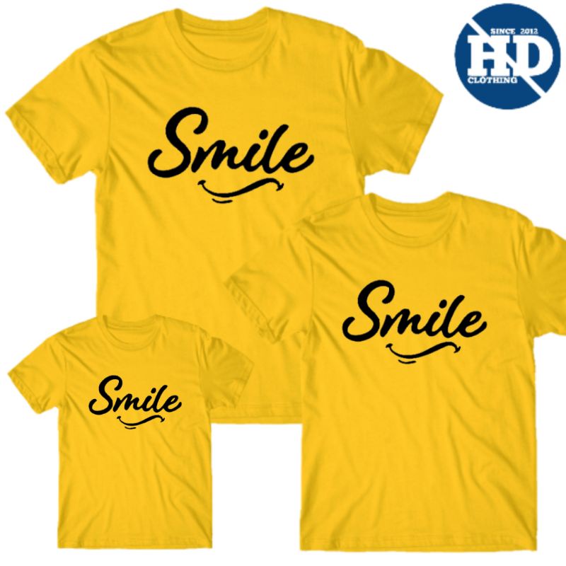 Baju kaos couple anak dan dewasa tulisan Smile Cotton Combad 30s