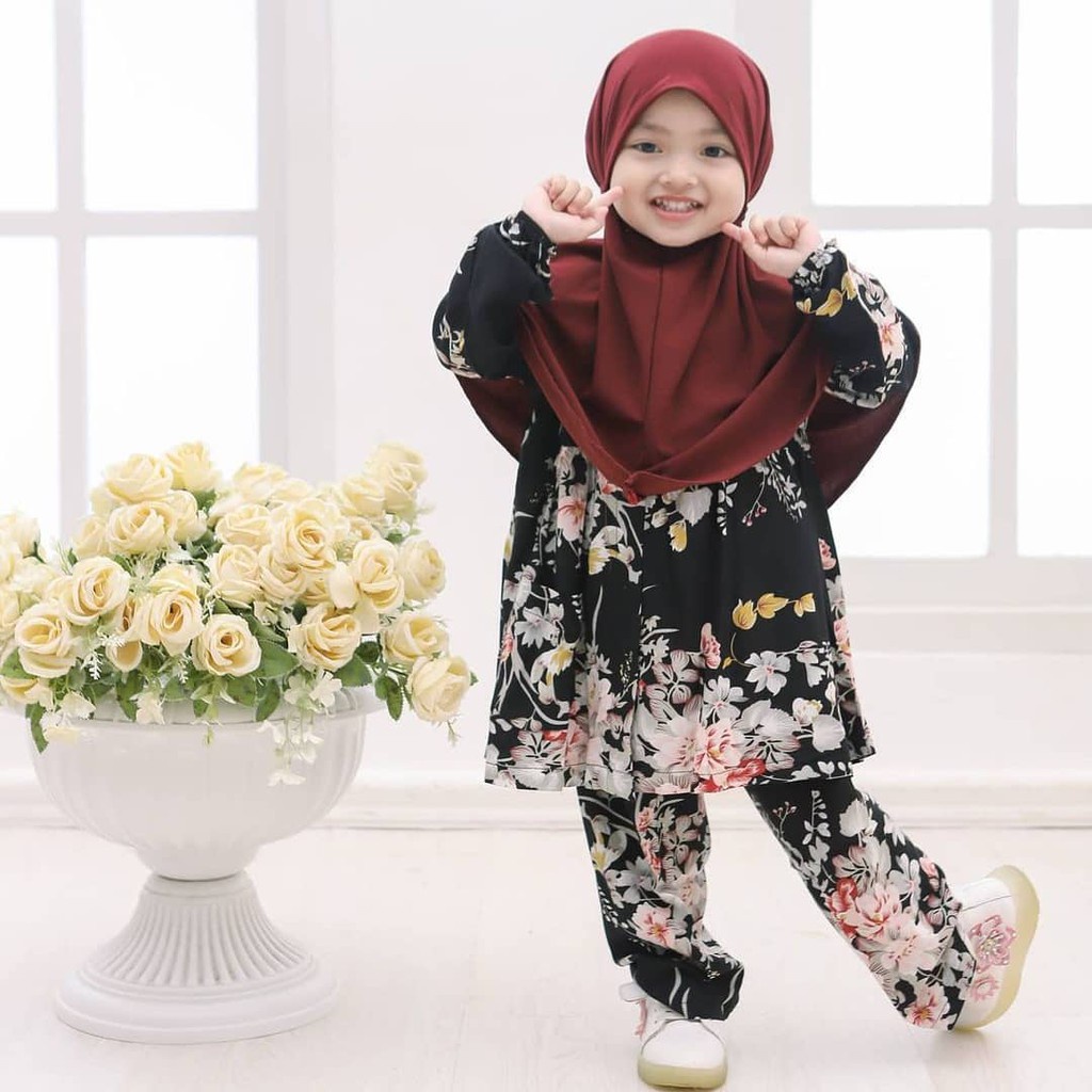 Syabira Set Baju Anak Perempuan 2-3 Tahun Setelan Katun Rayon Premium One Set Polos Ootd Anak Peremp