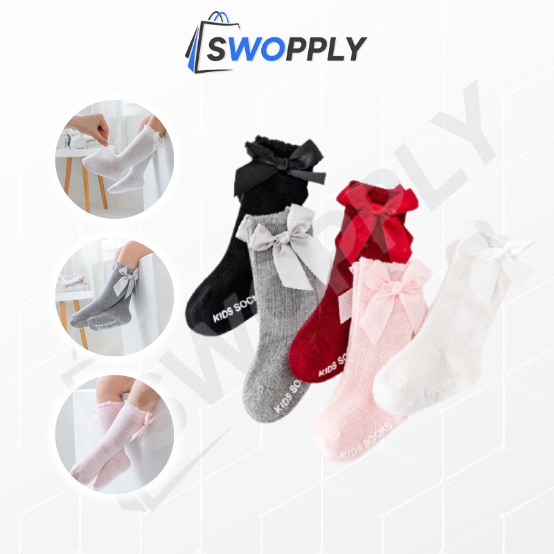 Swopply KS13 Kaos Kaki Pita Panjang Bayi Perempuan Baby Ribbon Socks Nyaman