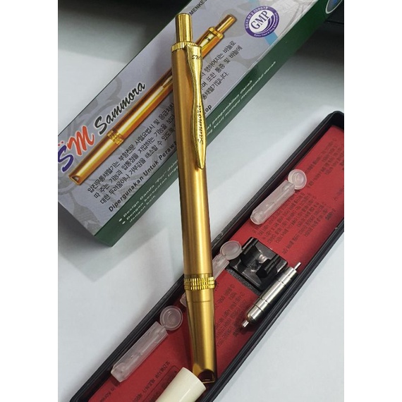 Paket Hemat Pen Bekam gold Bonus Jarum Bekam isi 100 Sammora korea..dus hijau