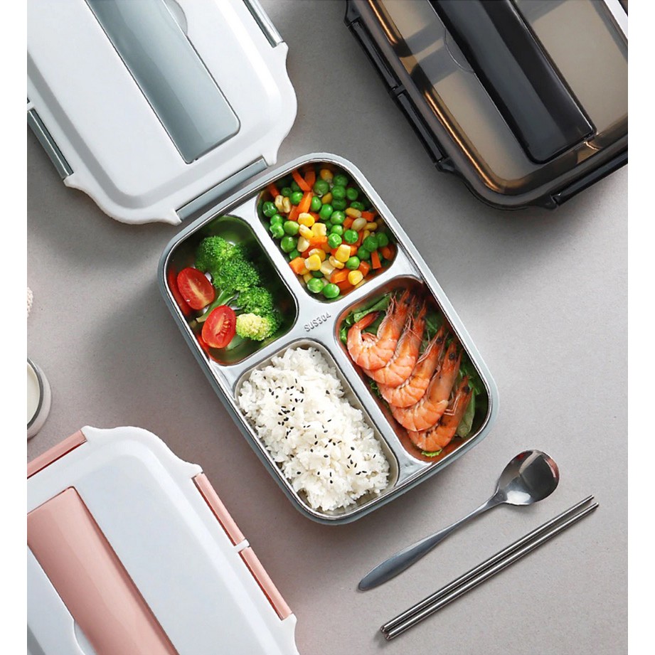 Kotak Makan + Sendok + Sumpit Bahan Stainless Steel Healthy