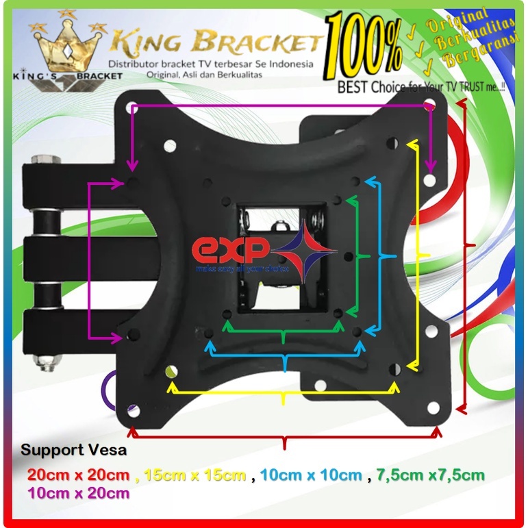 Bracket TV CHANGHONG 14 s/d 43 inch 6 ARAH FULL BESI SUPER KOKOH GARANSI 100% ORI