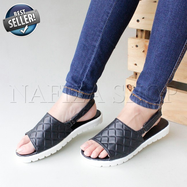 *MURAH* SEPATU SANDAL PLATFORM CHANNEL EMBOSS HITAM