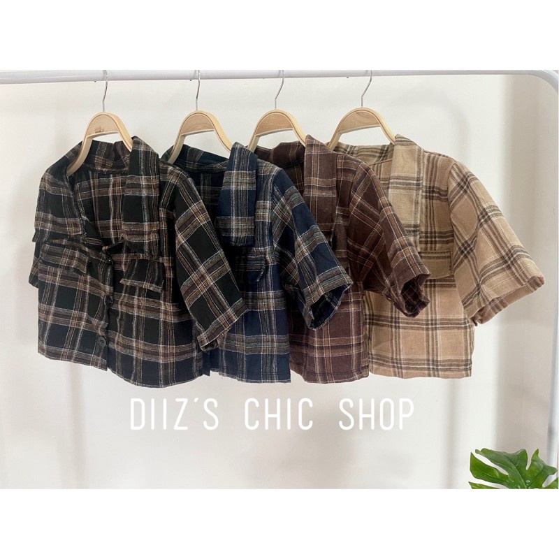 BEFAST - ZEC OOTD Wanita Kemeja Crop VICE / Mauris Crop Top / Kemeja Wanita Crop / Kemeja Kekinian Di Tiktok / Kemeja Motif Kotak-Kotak Terbaru / Crop Kemeja OOTD Wanita Hits