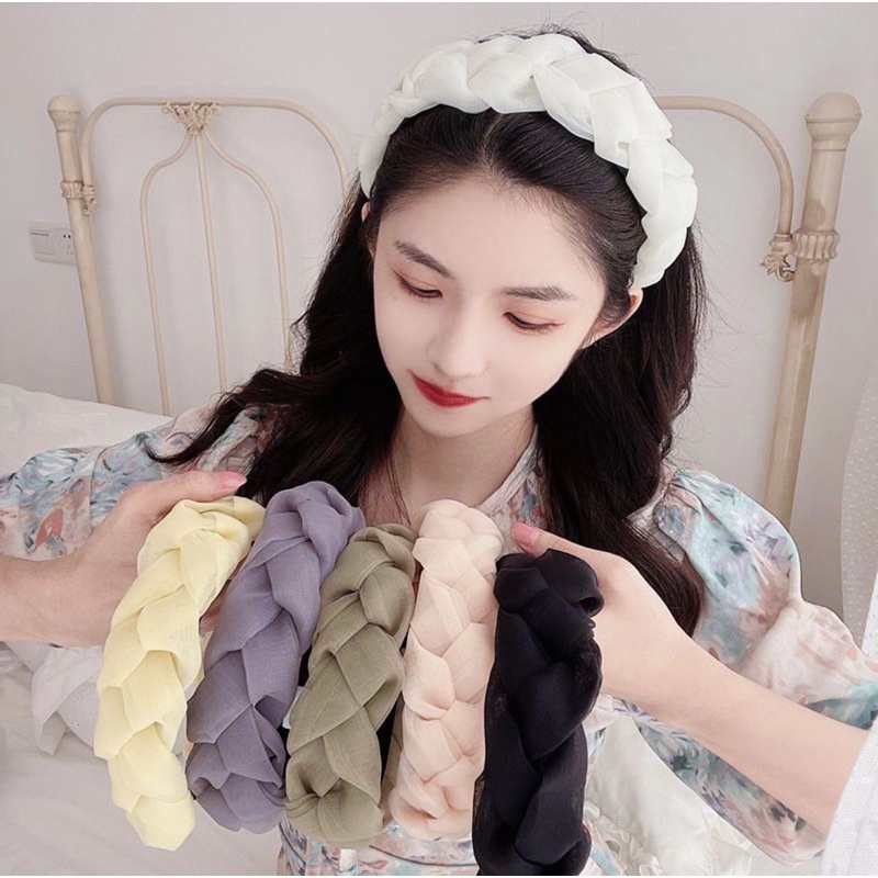 ￼Bando Lebar Kepang Polos Wanita Gaya Korea / Bandana Kepang Polos Lebar Import/bando Awan nagita 3 Salur