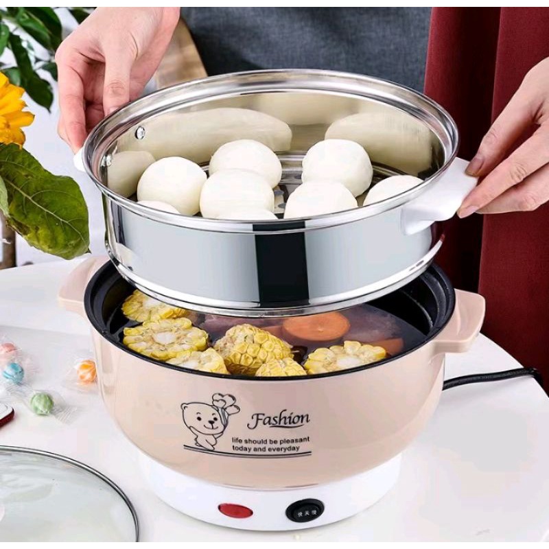 SHENAR,(COD) GRANADA HOTPOT (DIAMETER 20CM) PANCI LISTRIK FREE KUKUSAN MULTIFUNGSI LAPISAN STAINLESS STEEL PANCI ELEKTRI