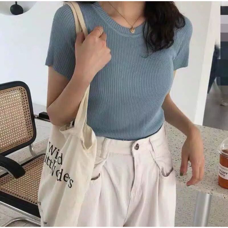 ATASAN RAJUT WANITA LENGAN PENDEK GAYA KOREA