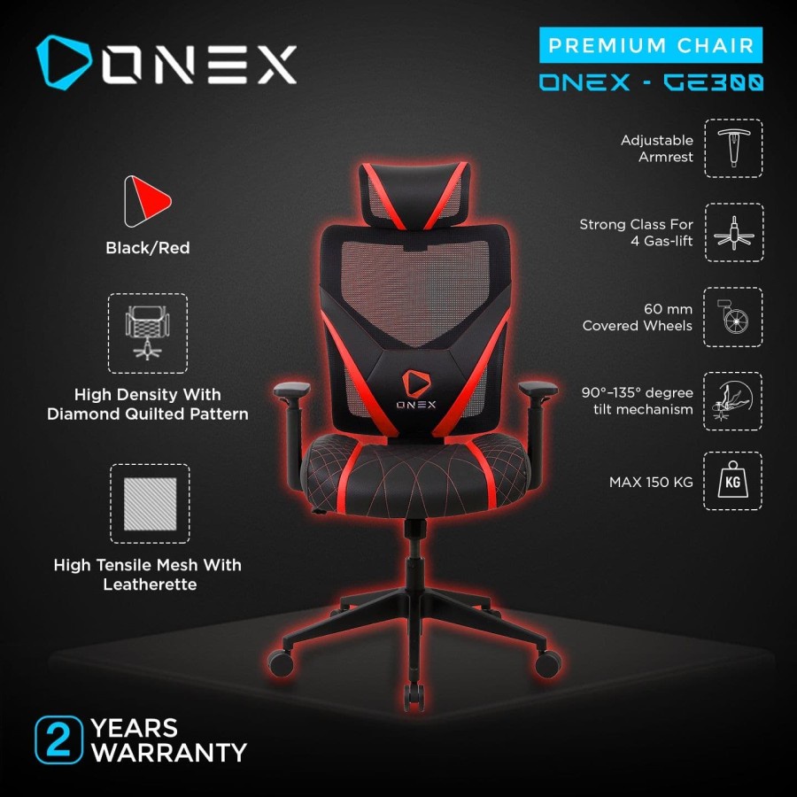 Kursi Gaming ONEX GE300 Premium Quality Mesh Gaming Chair Kursi - Red