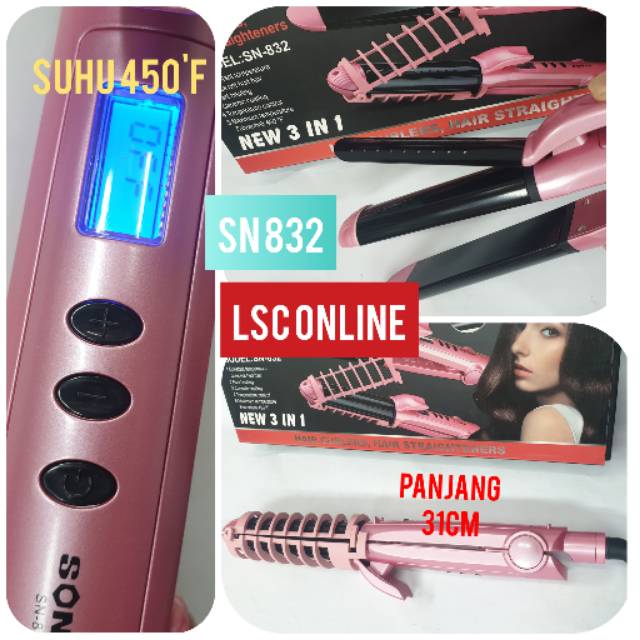 Catokan Sonar SN-832 Catok Rambut 3in1 Curly Rebonding Pelurus Temperatur Suhu Digital Bagus Murah