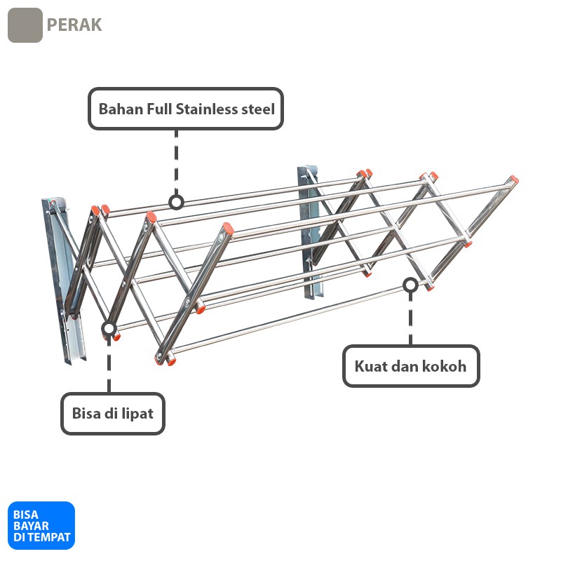 Drying Rack Jemuran Dinding Lipat Besar Full Stainless Steel 8 Palang Anti Karat Super Murah