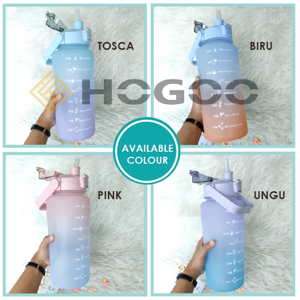 HOGOO BOTOL MINUM 2LITER 2000ML KOREA VIRAL PENANDA WAKTU - DIY STICKER RAINBOW