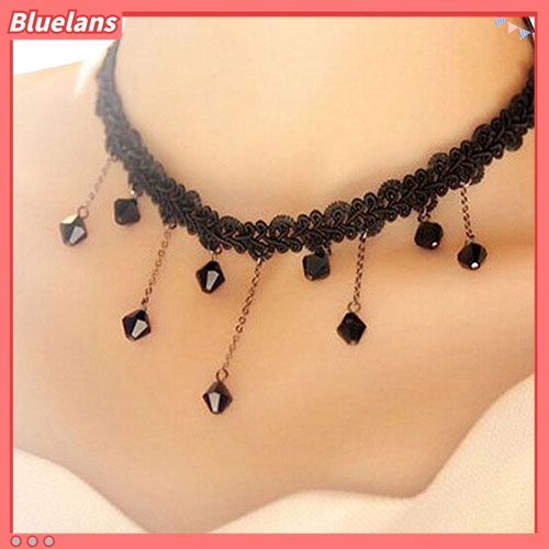 Kalung Choker Liontin Manik-Manik Batu Akrilik Bahan Alloy Gaya Gothic Untuk Wanita