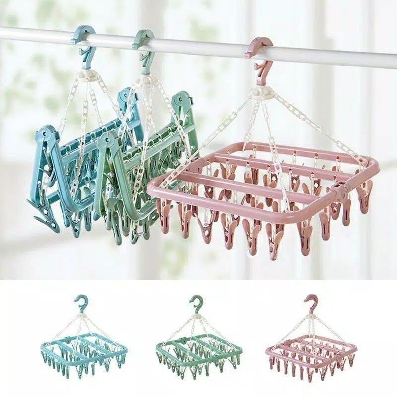 HANGER JEMURAN LIPAT / GANTUNGAN JEPITAN JEMURAN BRA /BAJU BAYI /KAOS KAKI /UNDERWEAR HANGER 32 JEPIT TERMURAH