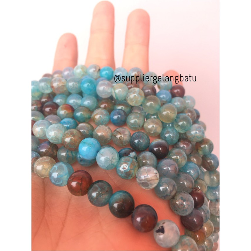 batu Aquamarine serat 8mm bahan gelang kalung alam biru glossy corak supplier craft beads aksesoris