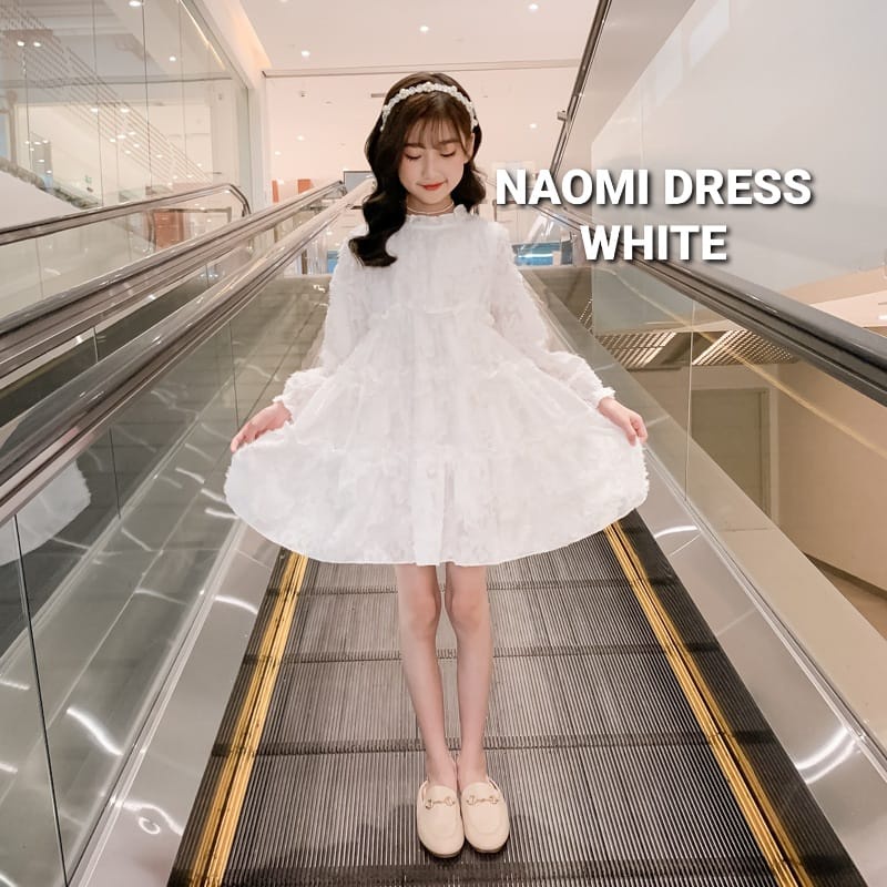 BAJUKIDDIE NAOMI DRESS WHITE GAUN PUTIH ANAK CEWEK KOREA IMPOR CASUAL