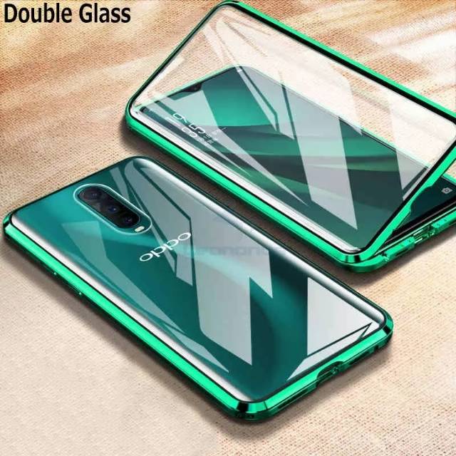 OPPO A8 A31 A91 Reno 2 2f 3 pro 4 find MAGNETIC CASE DOUBLE GLASS KACA DEPAN BELAKANG CASING MAGNET
