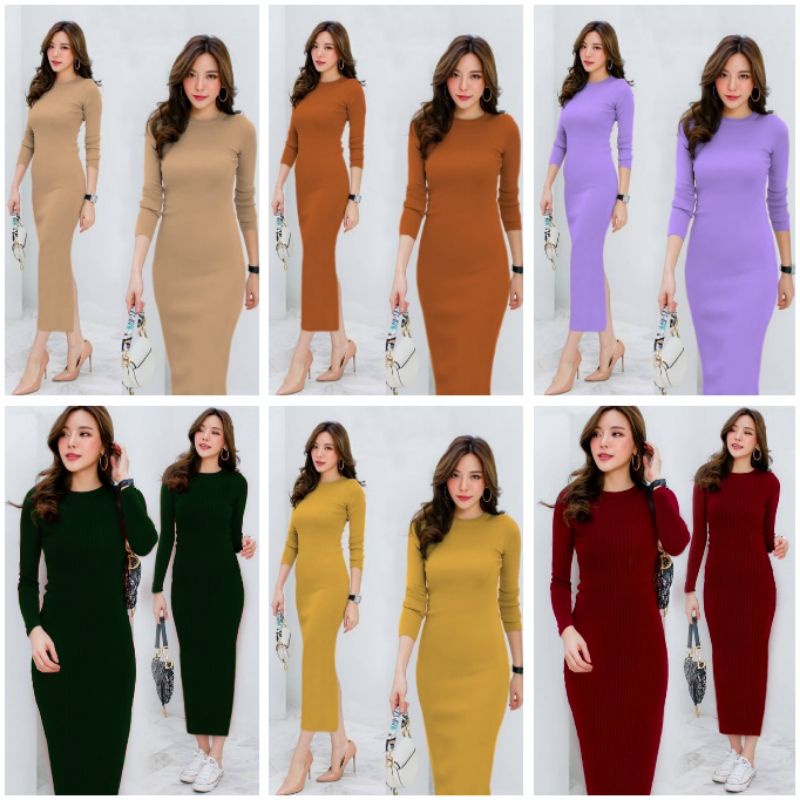 LONG DRESS ISSEY DRESS RAJUT WANITA DRESS BODYCON TERBARU DRESS RAJUT KOREA LONGDRESS ISSEY SEXY SN