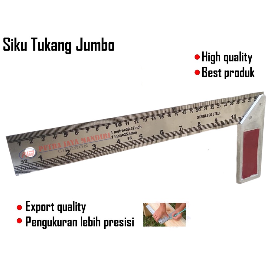 Siku Tukang Jumbo 30 cm Stainless / Penggaris Siku 30 Cm 12 Inch 90 Derajat