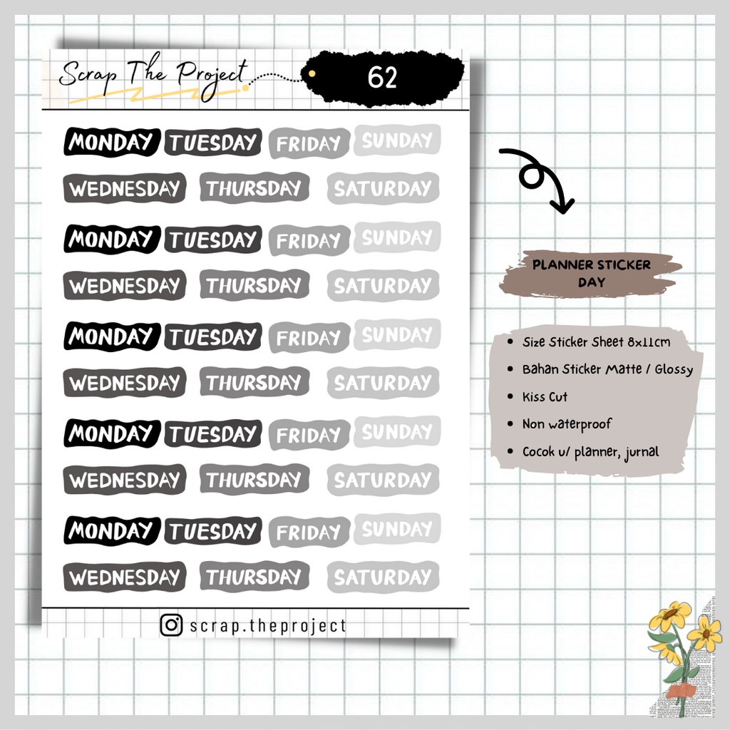 

STICKER PLANNER JOURNAL / STICKER NAME OF DAY / STP - 62