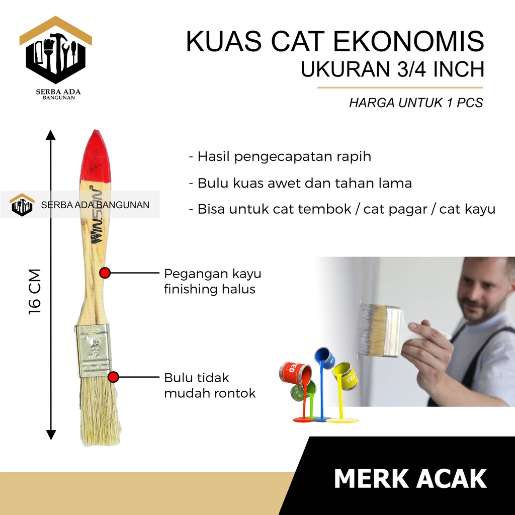 Kuas Koas Cat Tembok Dinding Serbaguna Ukuran 1/2 l 3/4 l 1 l 1.5 l 2 l 2.5 l 3 l 4 Inch | 5inch ori